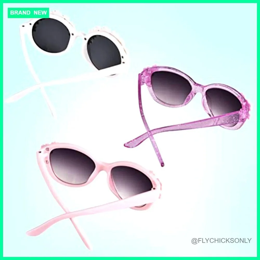 3-Pair Kids Sunglasses Set, Flower Frame, UV400 Protection, Ages 3-10